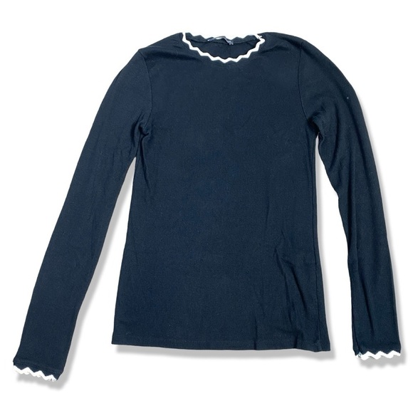 ⭐️ZARA Black and White Ric Rac Trim Knit Top - Picture 1 of 6